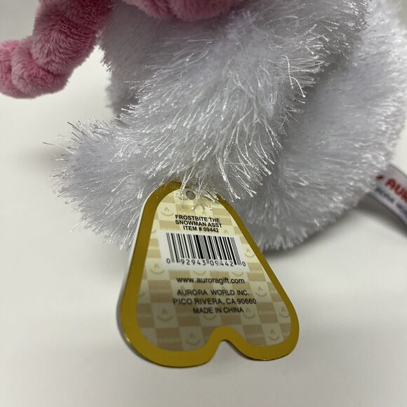 NWT Aurora Frostbite the Snowman Plush Stuffed Animal pink hat scarf - Picture 6 of 7